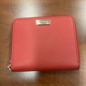 Kate Spade NY Laurel Way Darci Zip Around Wallet Cherry Red Coin Case‎ Saffiano